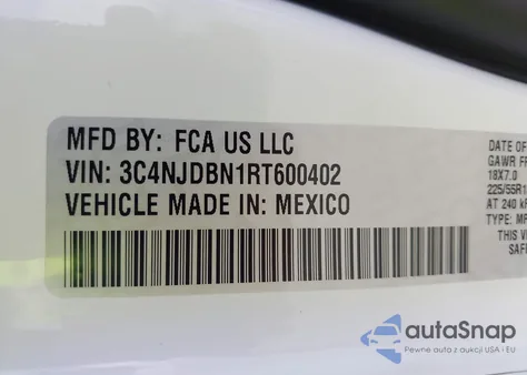 2024 Jeep Compass Latitude 4X4 z USA, uszkodzony, nr VIN 3C4NJDBN1RT600402